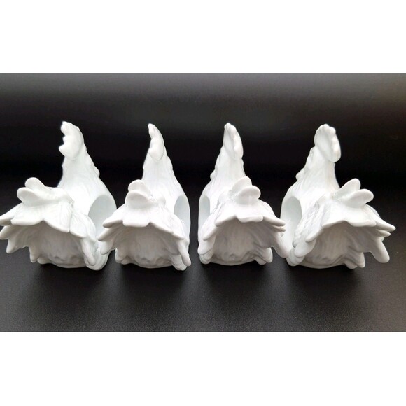 Unique Rooster Large Comb Large Plummage Napkin Rings White Porcelain Set Of 4 - Picture 8 of 13